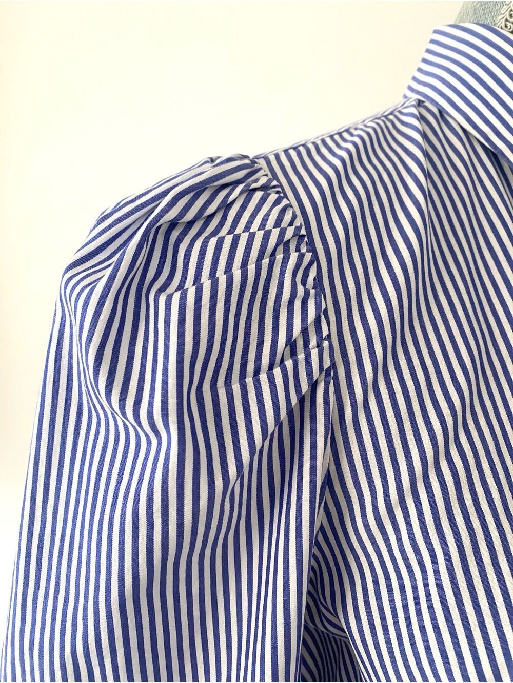 J. Crew x Thomas Mason Blue/White Striped Bow-Tie Blouse Sz 8 Puff Sleeve Preppy - Picture 10 of 13